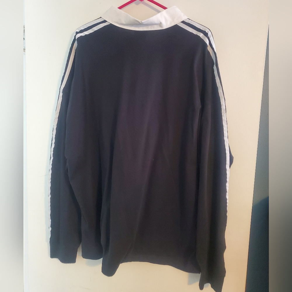 Adidas Black 3-Stripes Rugby Long Sleeve Polo - Picture 3 of 4